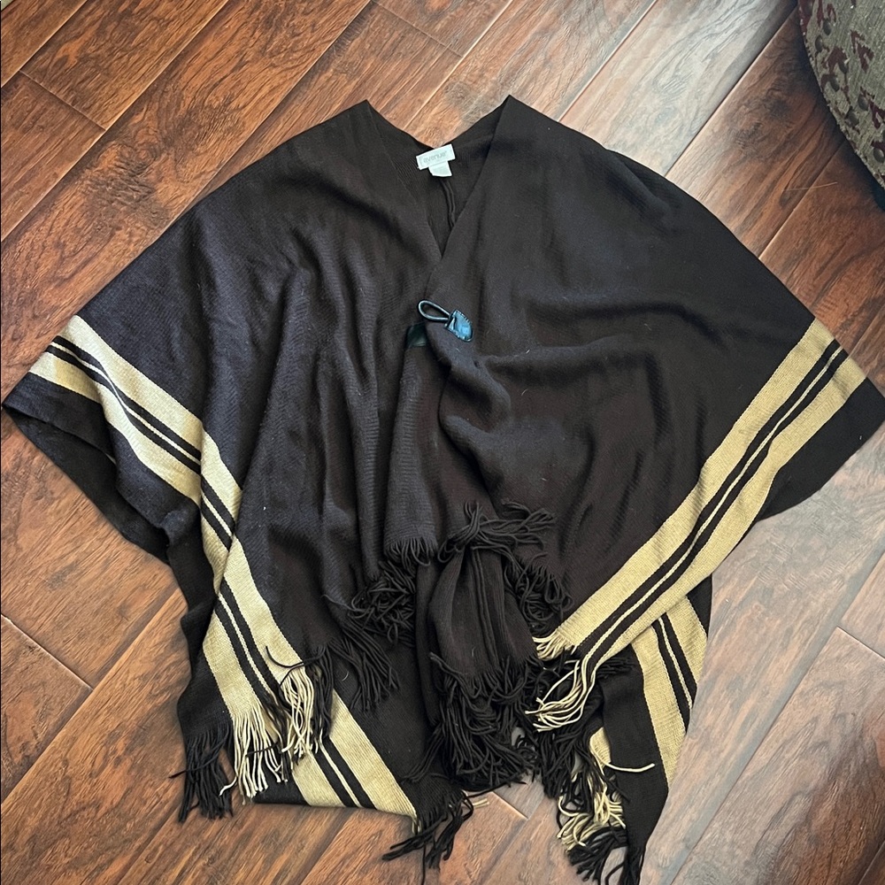 Black and Tan Poncho with Fringe